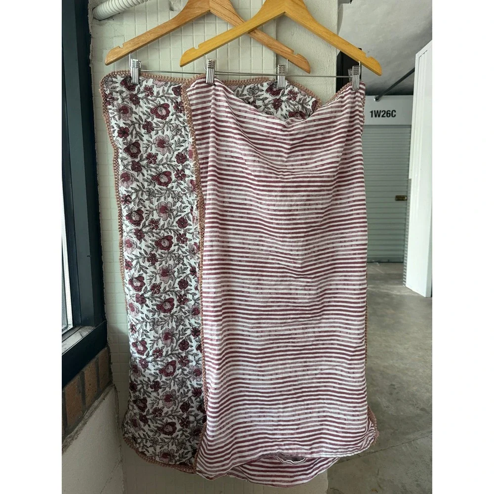 Set of 2 King Pillowcases Floral Burgundy Pink Cotton Pom Pom Cottagecore Boho